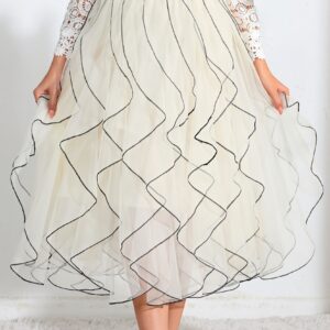 Wave Patchwork Mesh Ruffle Skirt