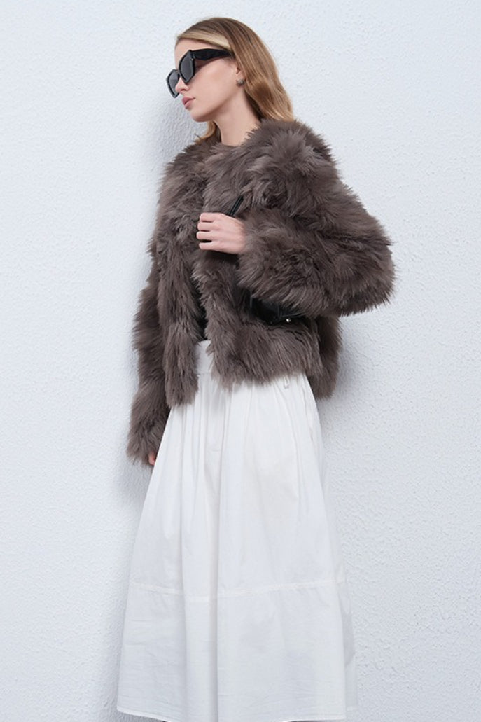 Faux Raccoon Fur Plush Coat with Retro Style - Image 5