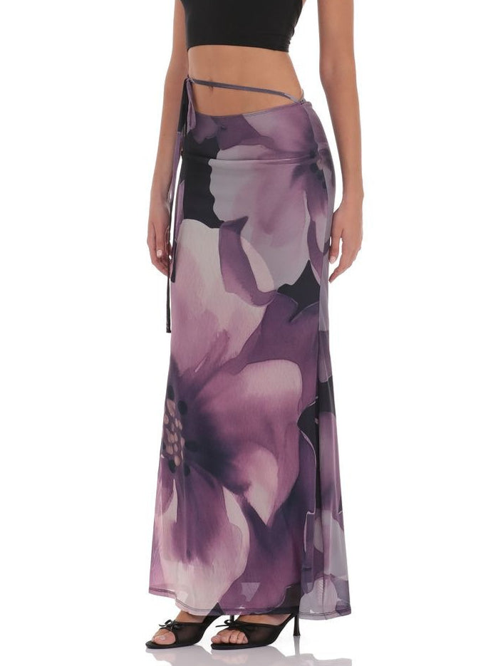 Mesh Floral Tie Bodycon Maxi Skirt - Image 6