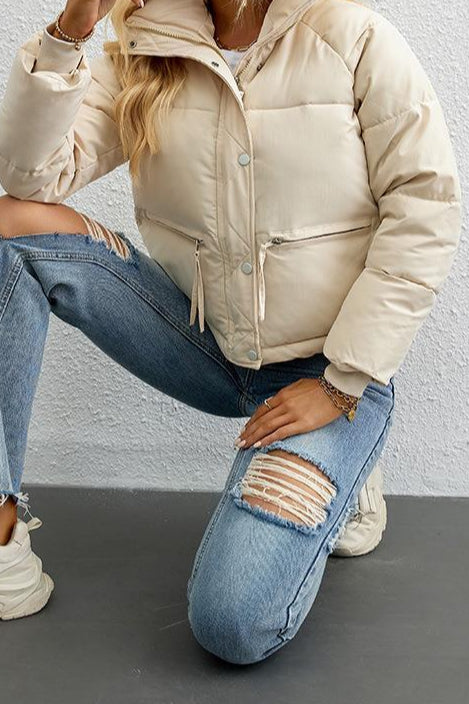 Short Stand Collar Puffer Coat - Image 8