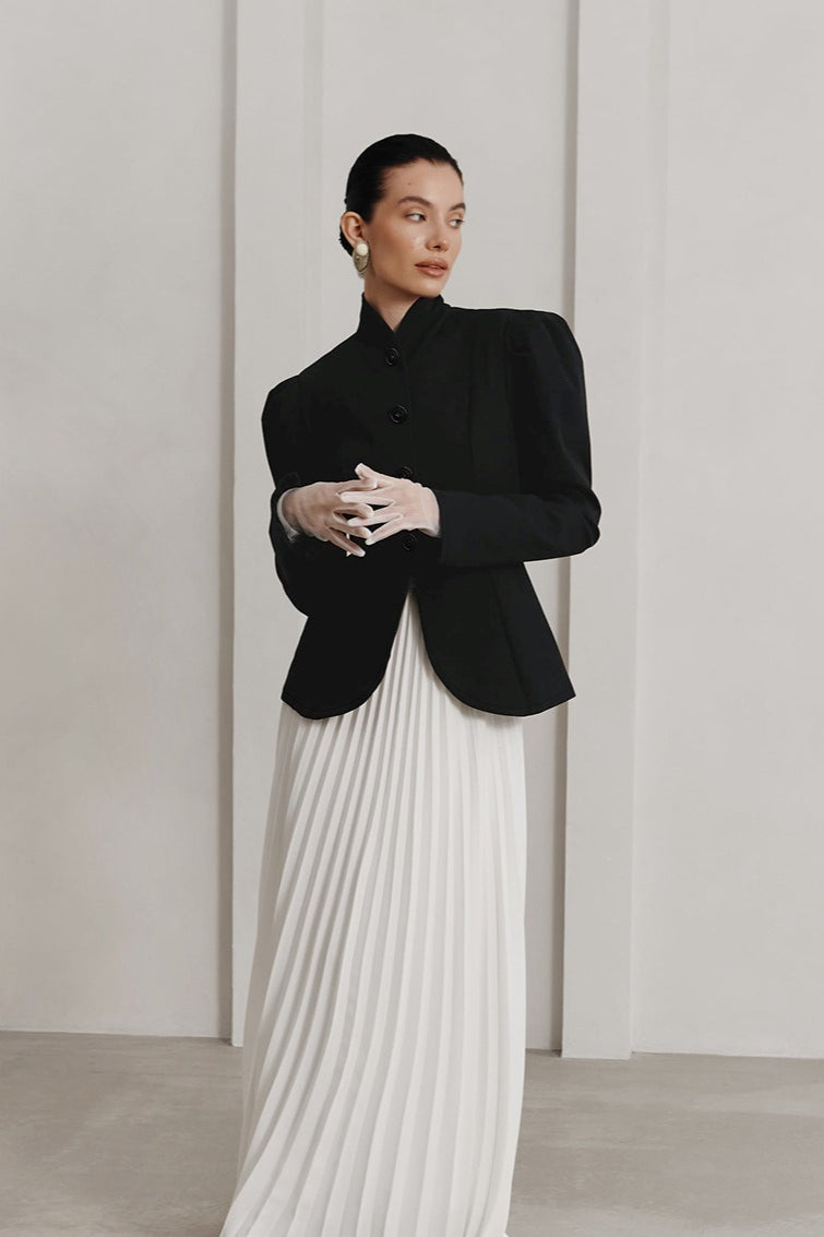 French Elegant Stand Collar Puff Sleeve Blazer - Image 3
