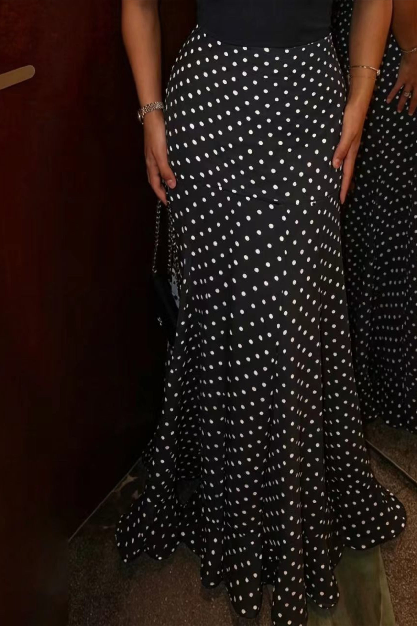 High Waist Polka Dot Hip Long Skirt - Image 7
