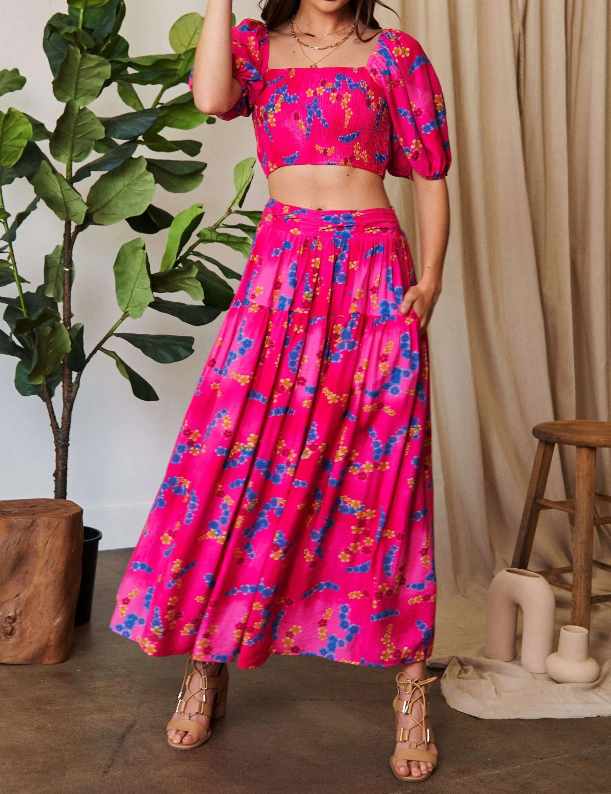 Swiss Dot Smocked Bodice Puff Sleeve Crop Top - Image 6