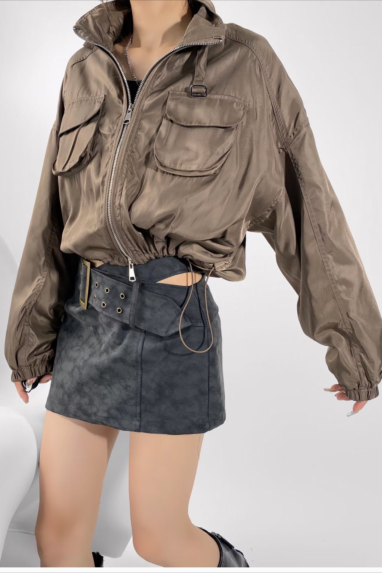 Cropped Cargo High Neck Coat - Image 5