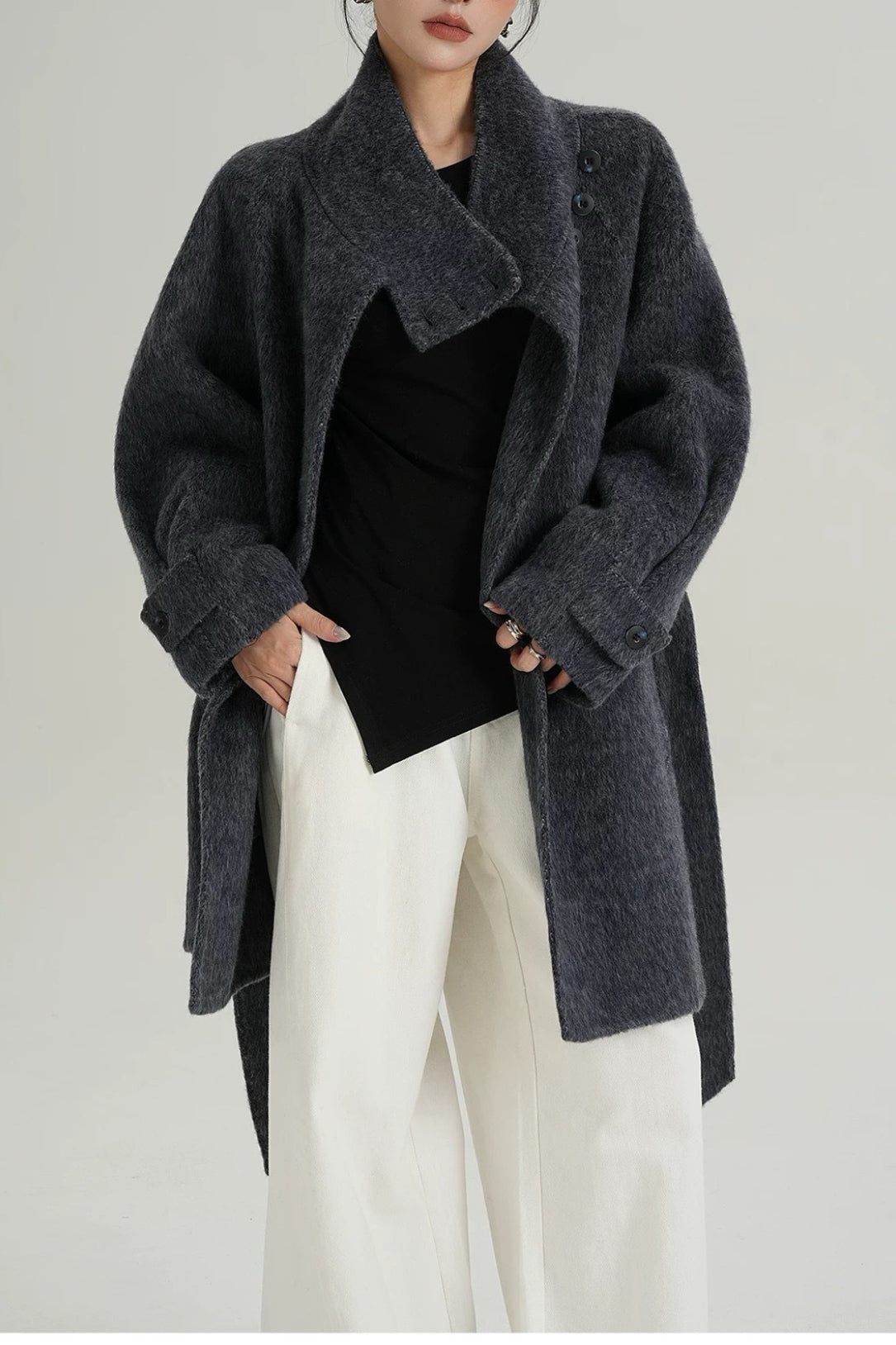 Chic Solid Wool Warm Loose Mock-neck Coat - Image 2