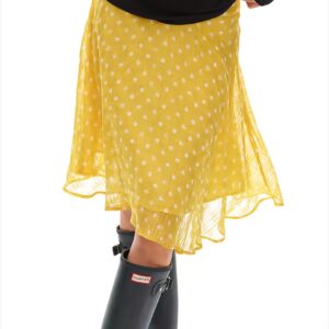 Sweet Yellow Polka Dot Draped Midi Skirt