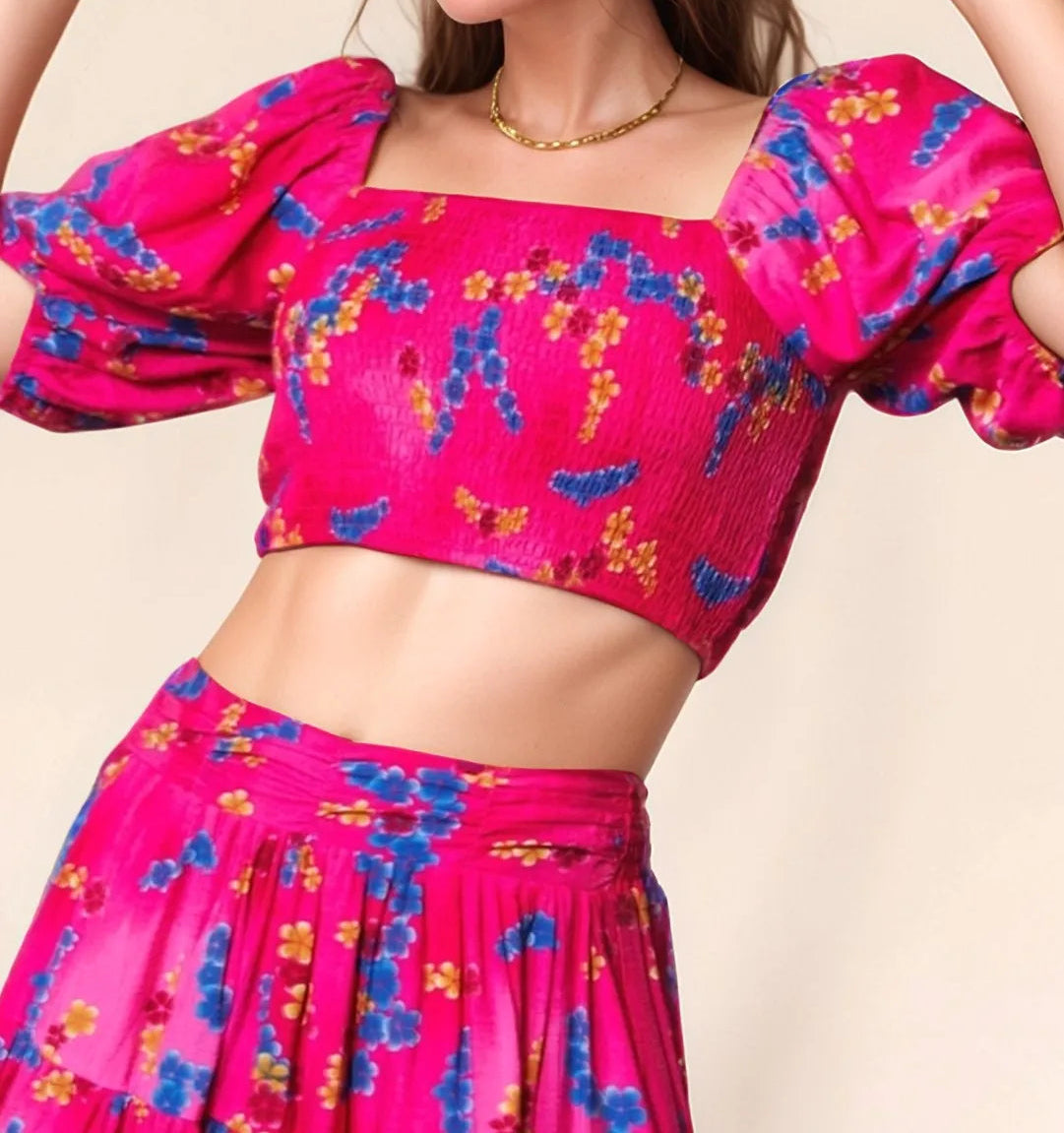 Swiss Dot Smocked Bodice Puff Sleeve Crop Top - Image 10