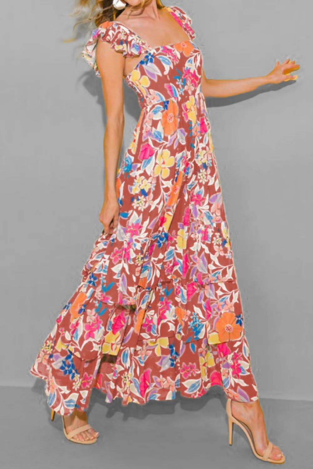 Tiered Ruffle Print Sleeveless Dress - Image 5