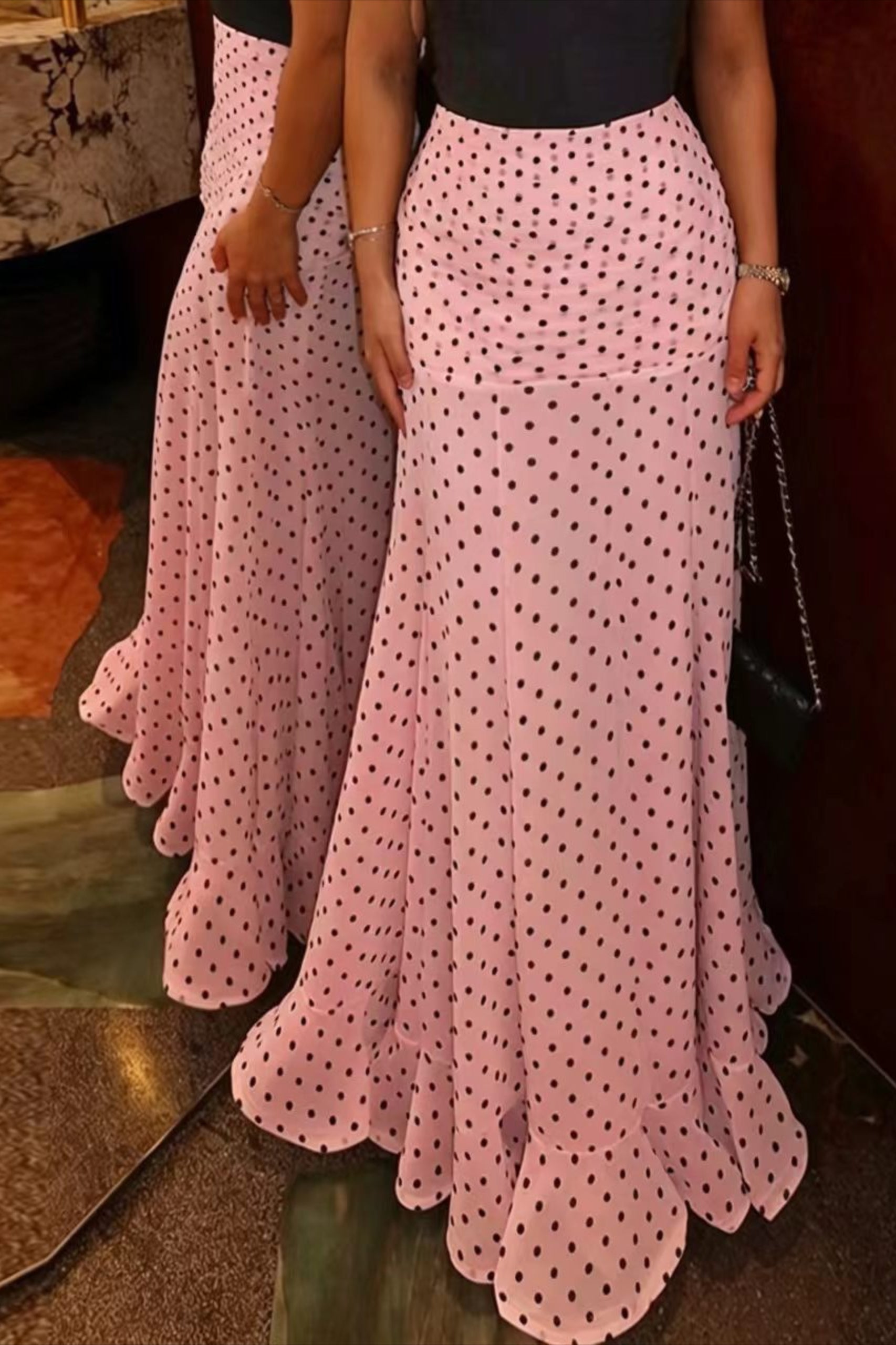 High Waist Polka Dot Hip Long Skirt - Image 3