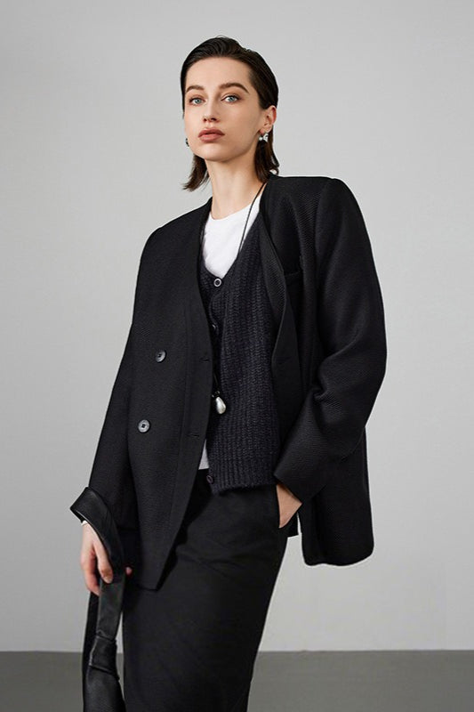 Double Breasted Wool Blend Blazer - Image 2