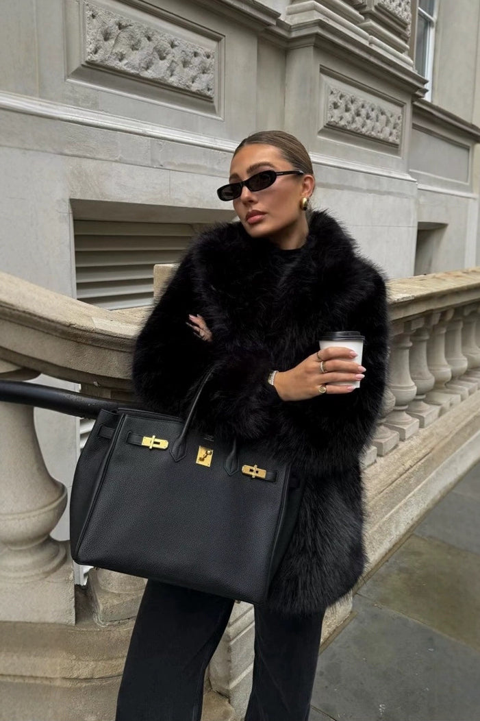 Solid Eco Faux Fur Coat - Image 2