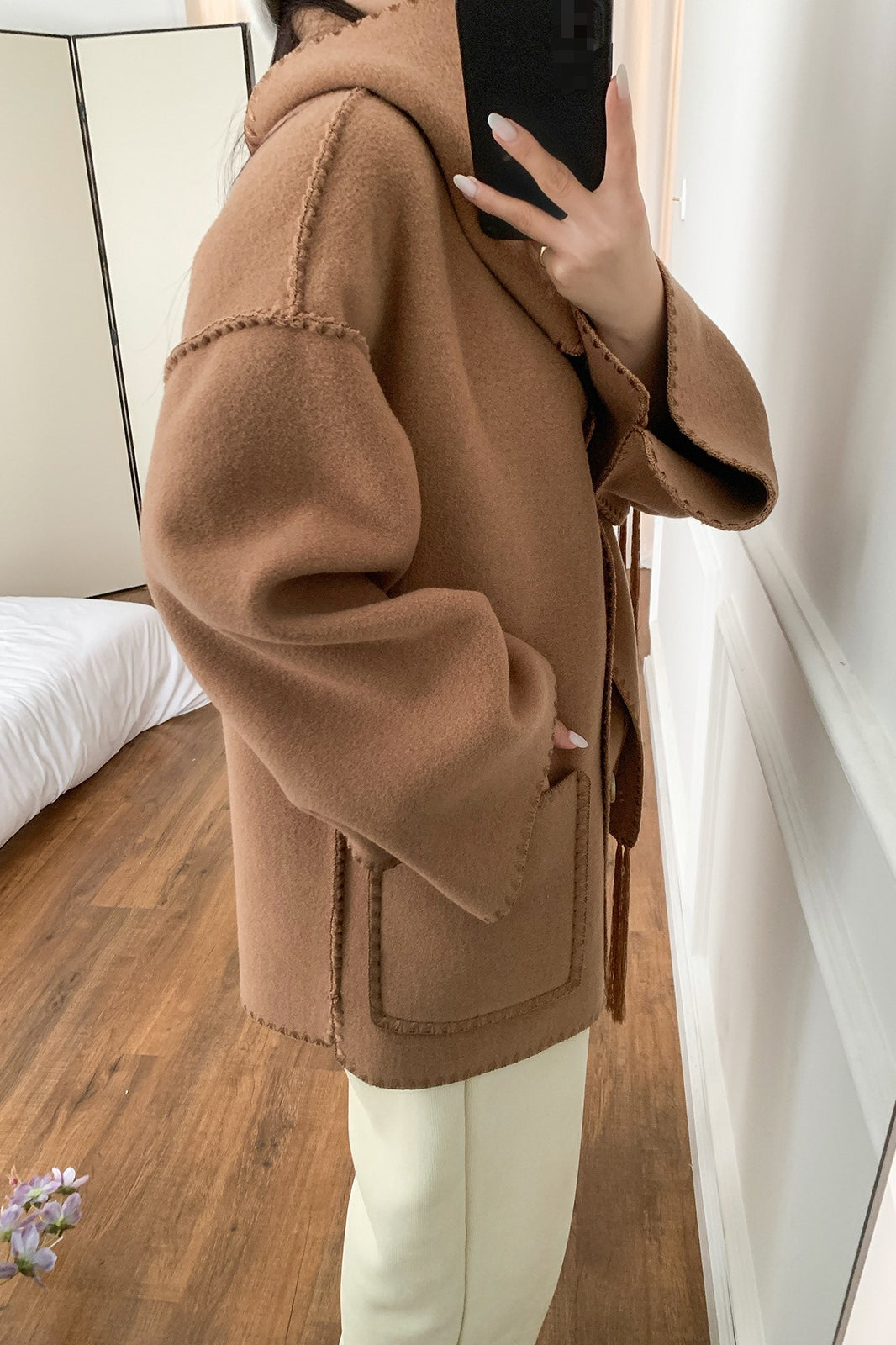 Scarf Collar Tassel Solid Wool Embroidered Coat - Image 6