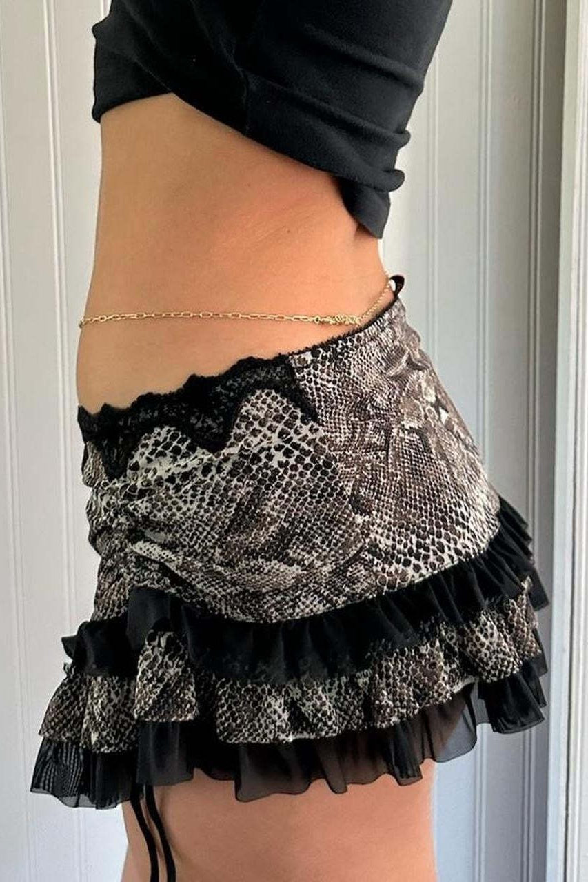Ruched Lace Color Block Leopard Skirt - Image 4