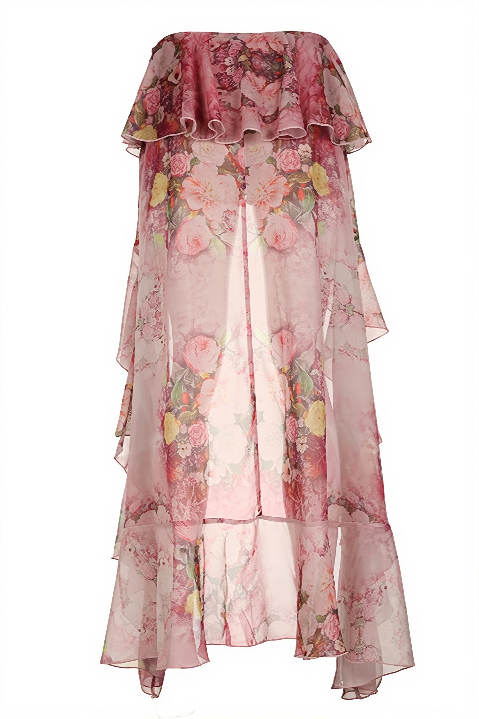 Chic Floral Print Double Ruffle Asymmetric Skirt - Image 6