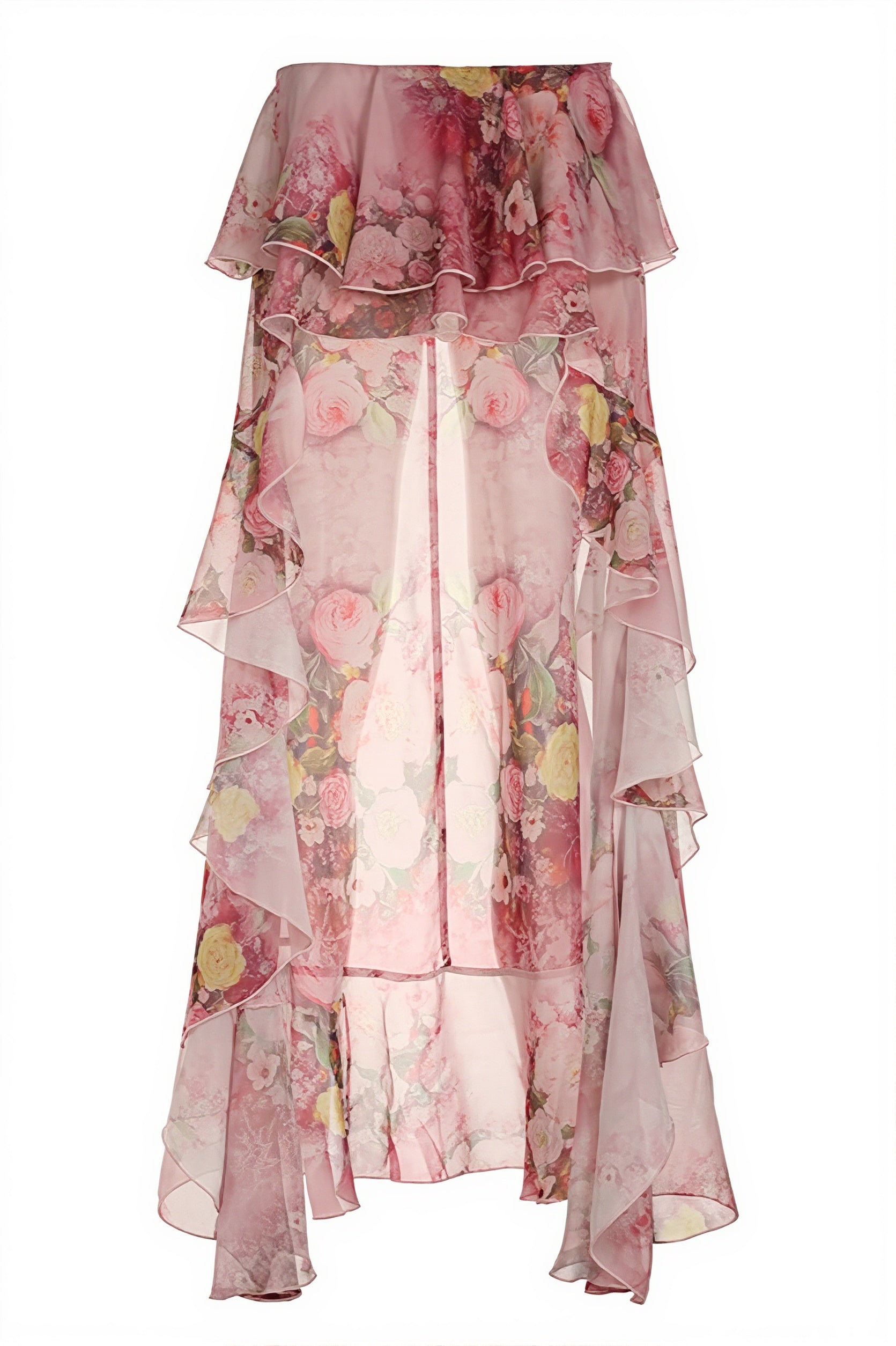 Chic Floral Print Double Ruffle Asymmetric Skirt - Image 5
