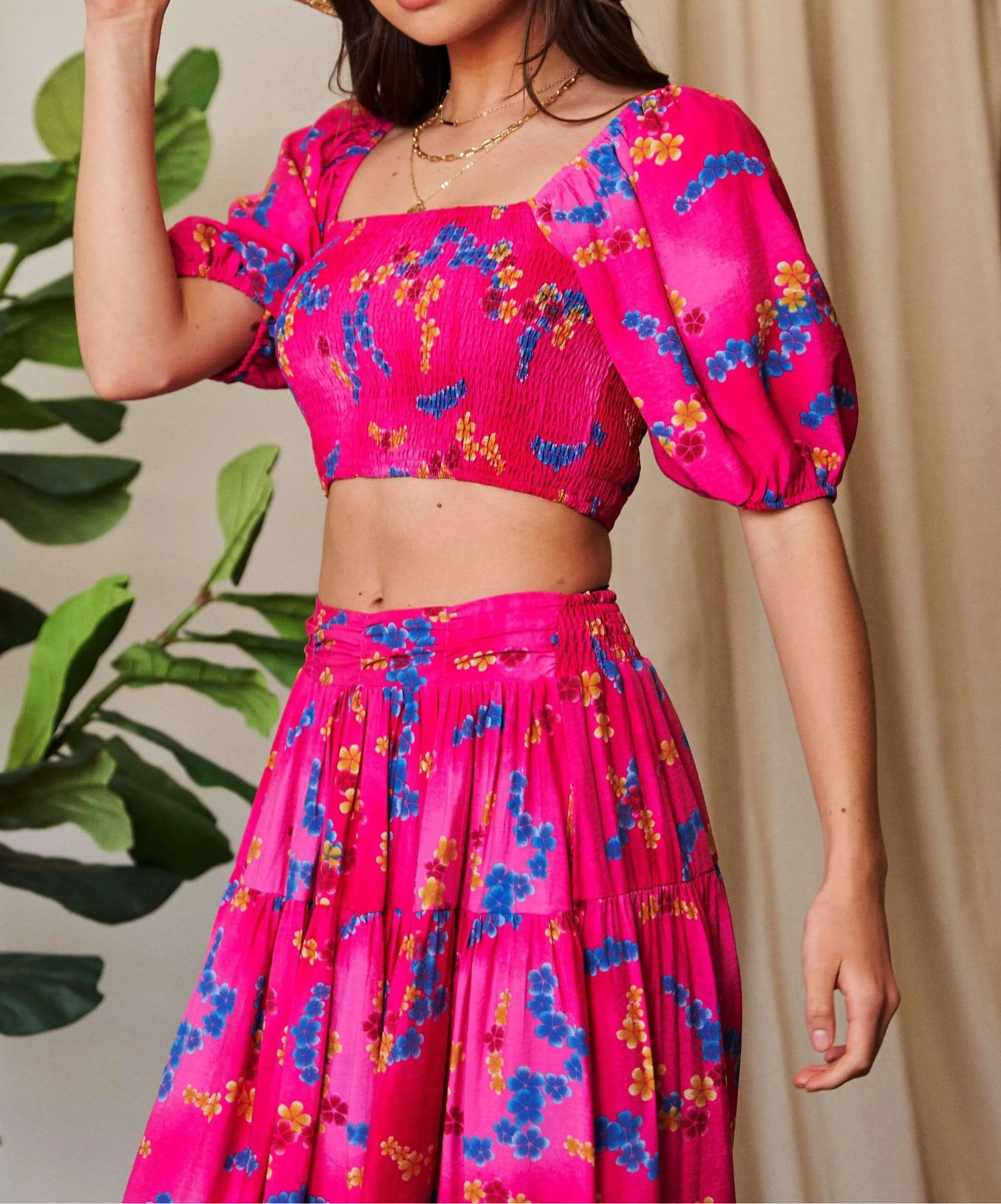 Swiss Dot Smocked Bodice Puff Sleeve Crop Top - Image 2