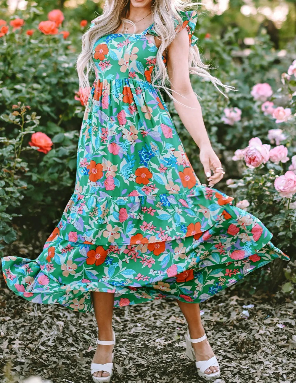 Tiered Ruffle Print Sleeveless Dress - Image 2