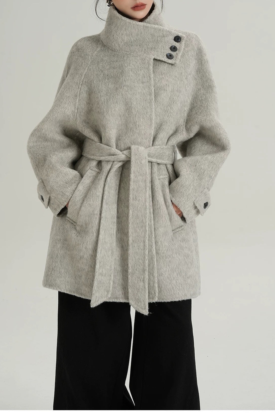 Chic Solid Wool Warm Loose Mock-neck Coat - Image 6