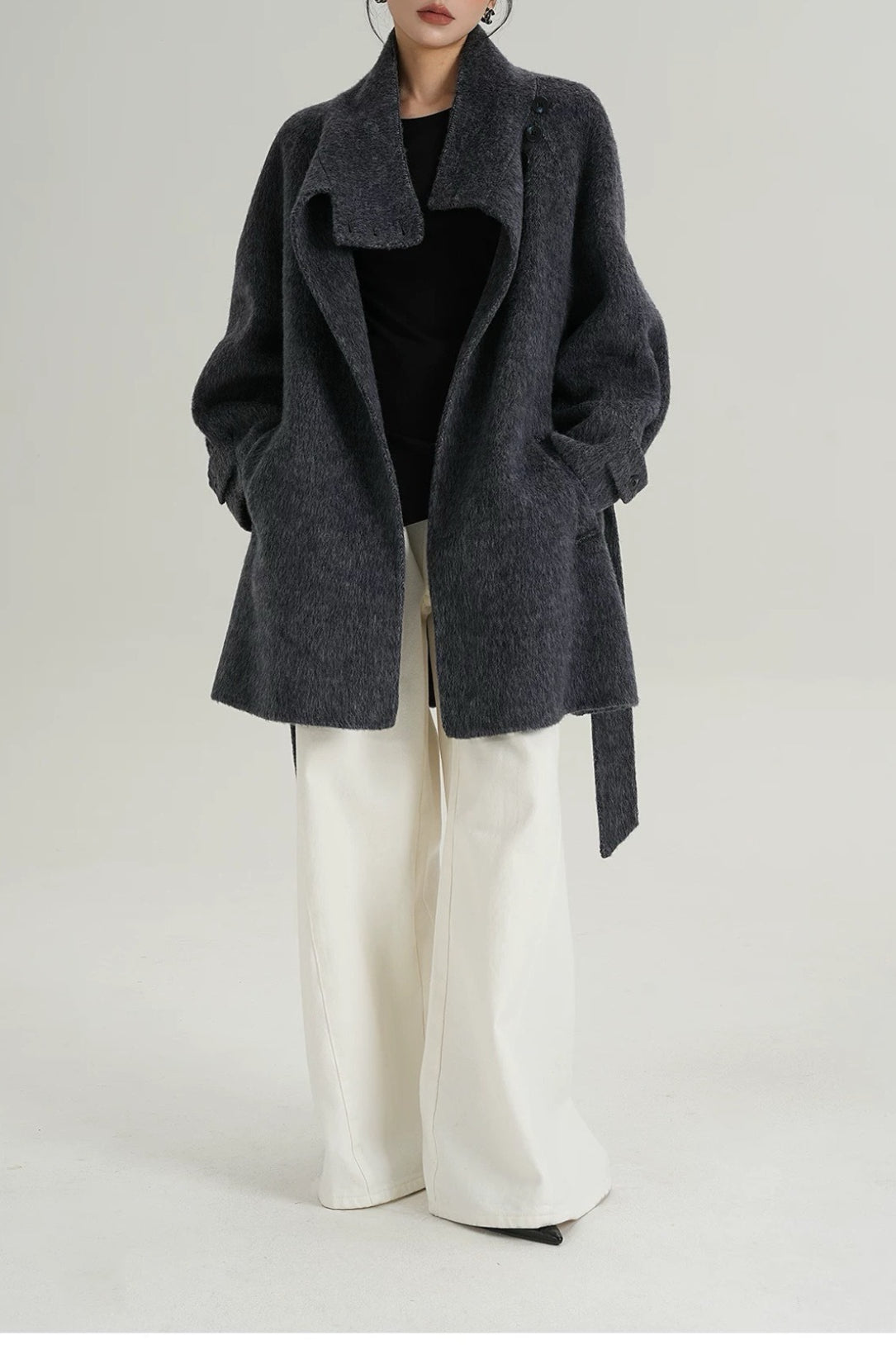Chic Solid Wool Warm Loose Mock-neck Coat - Image 5