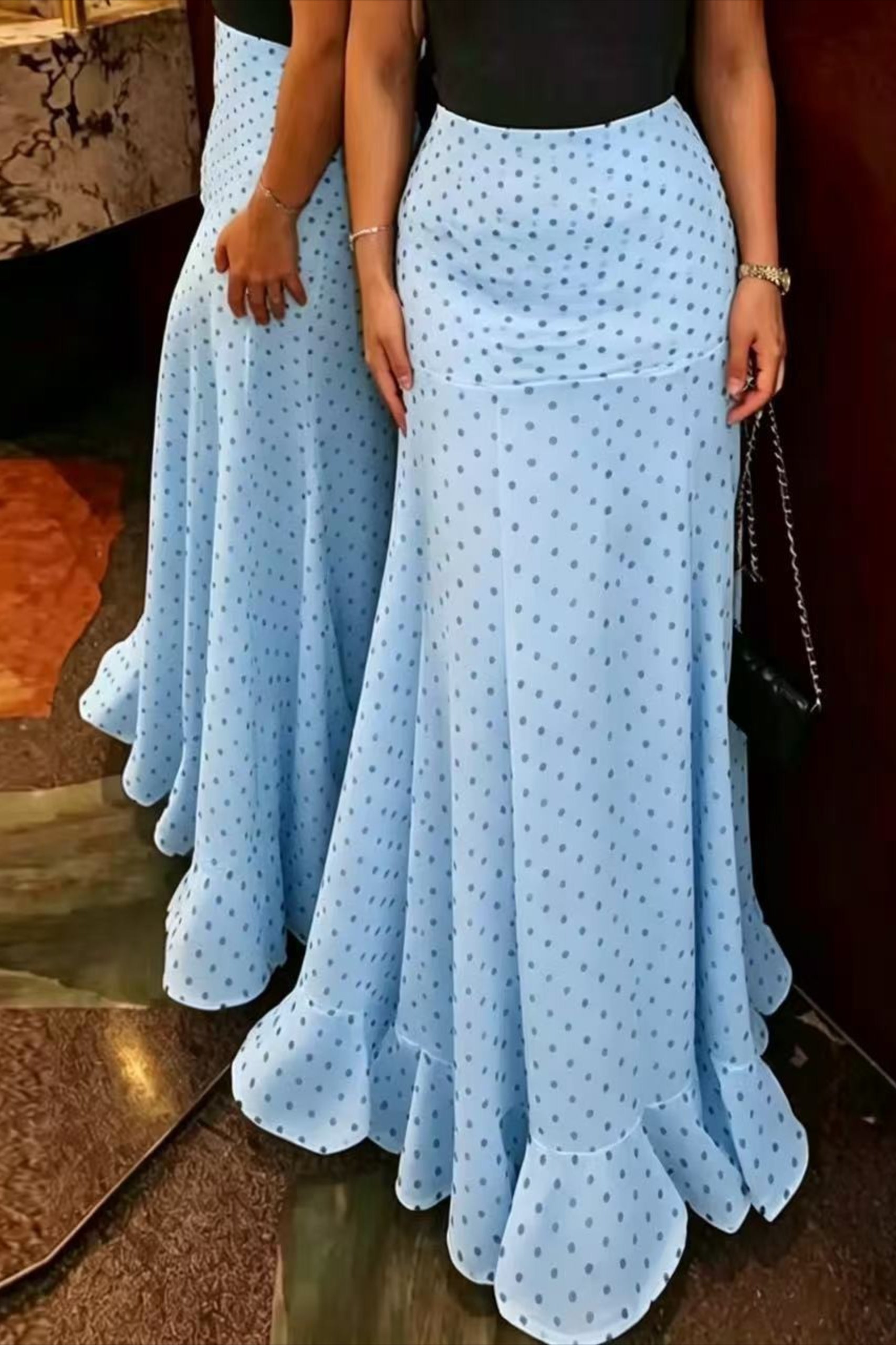 High Waist Polka Dot Hip Long Skirt - Image 5