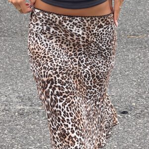 Low Waist Leopard Mesh Midi Skirt