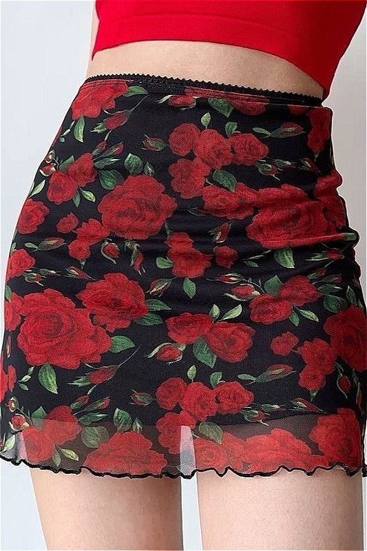 Vintage Printed Mesh Bodycon Mini Skirt - Image 6