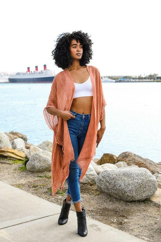 Sequin Border Frayed Trim Kimono - Image 15