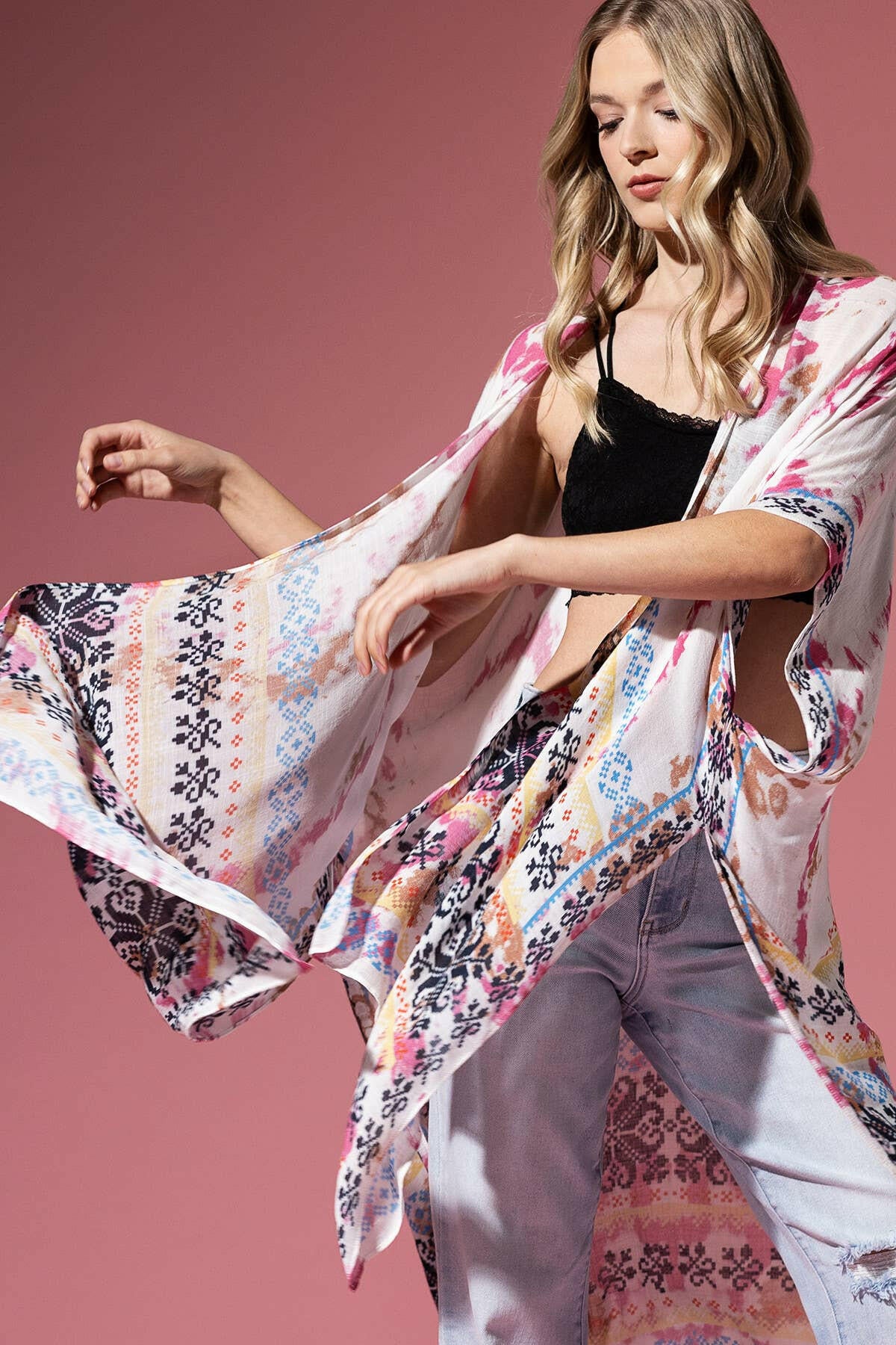 Tie Dye with Ethnic Border Motif Kimono - Image 8