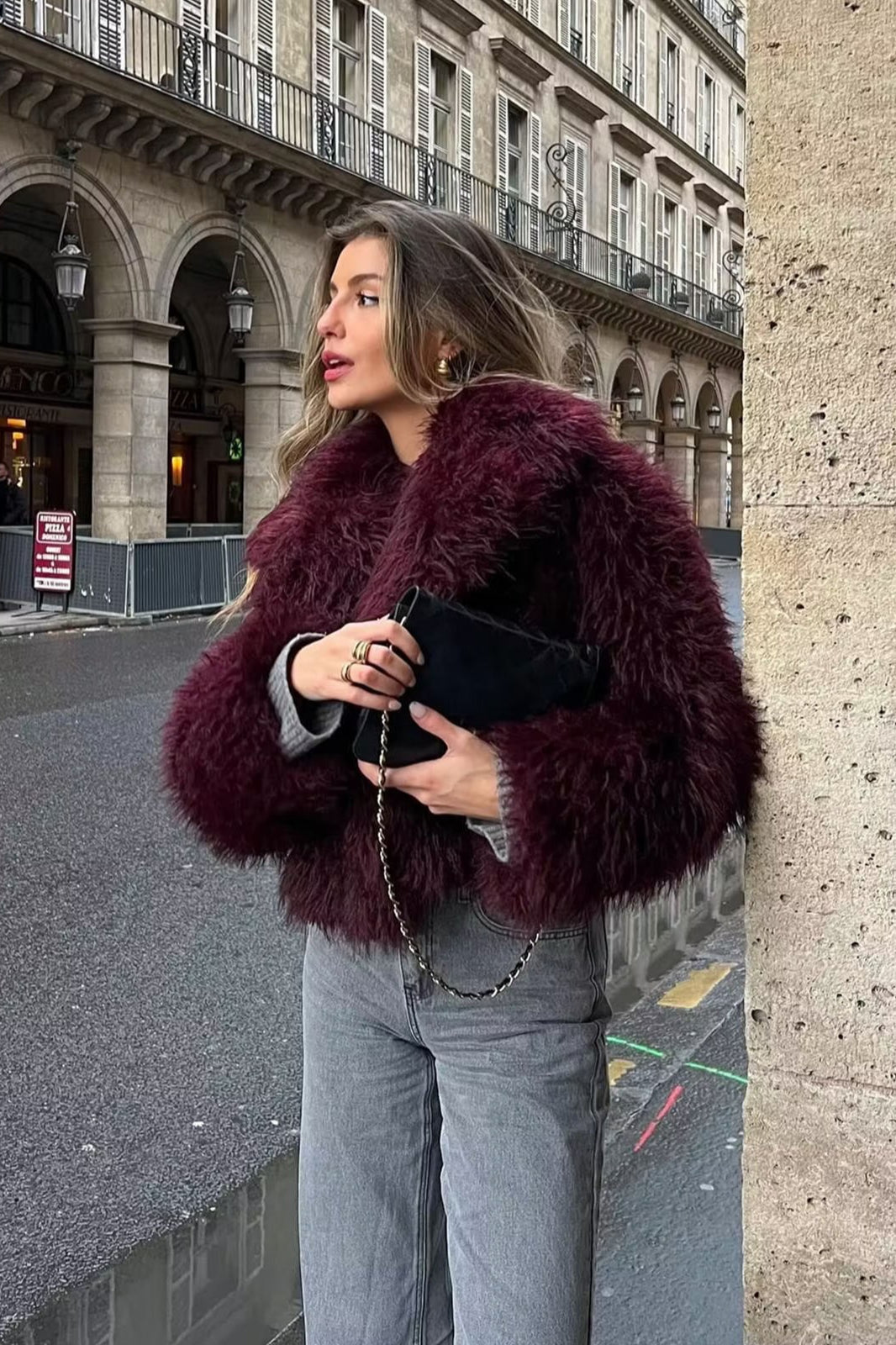 Thickened Plush Collar Solid Warm Short Coat - Image 3