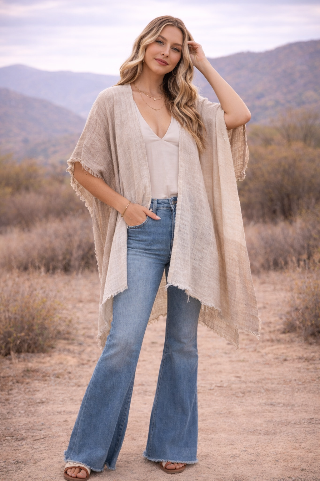 Frayed Cotton Bohemian Ombre Kimono - Image 2