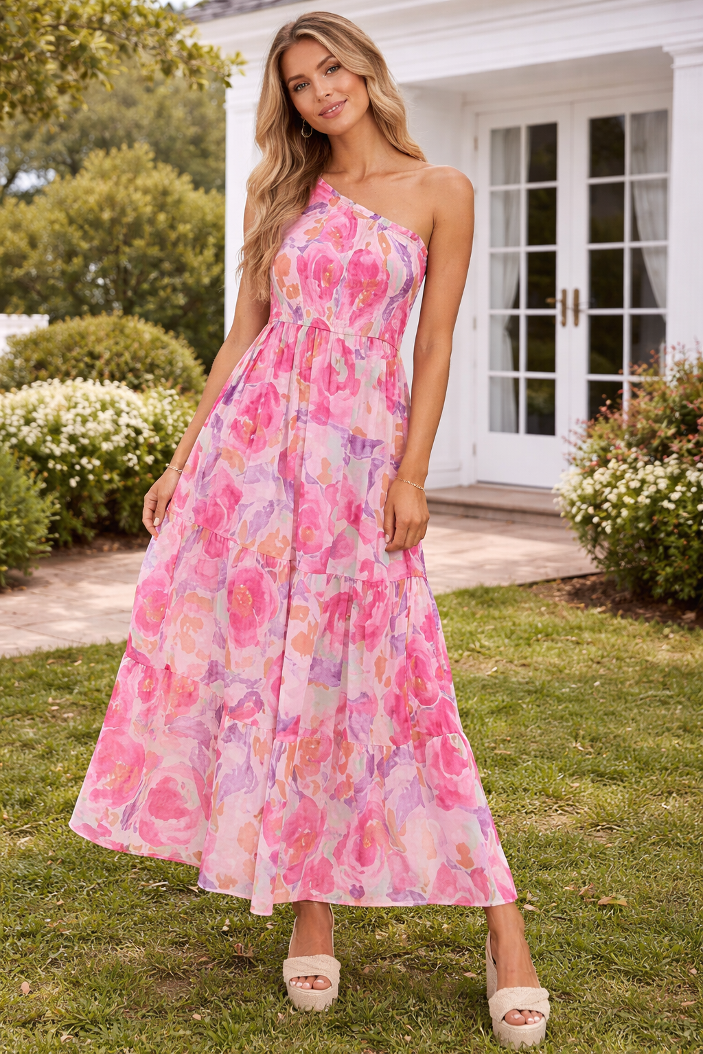 One-Shoulder Floral Maxi Dress