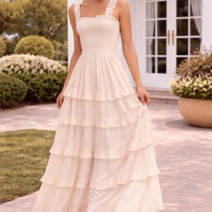 Smocked Ruffle Tier Open Back Maxi Dress