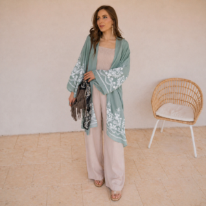 Embroidered Floral Vine Lightweight Kimono