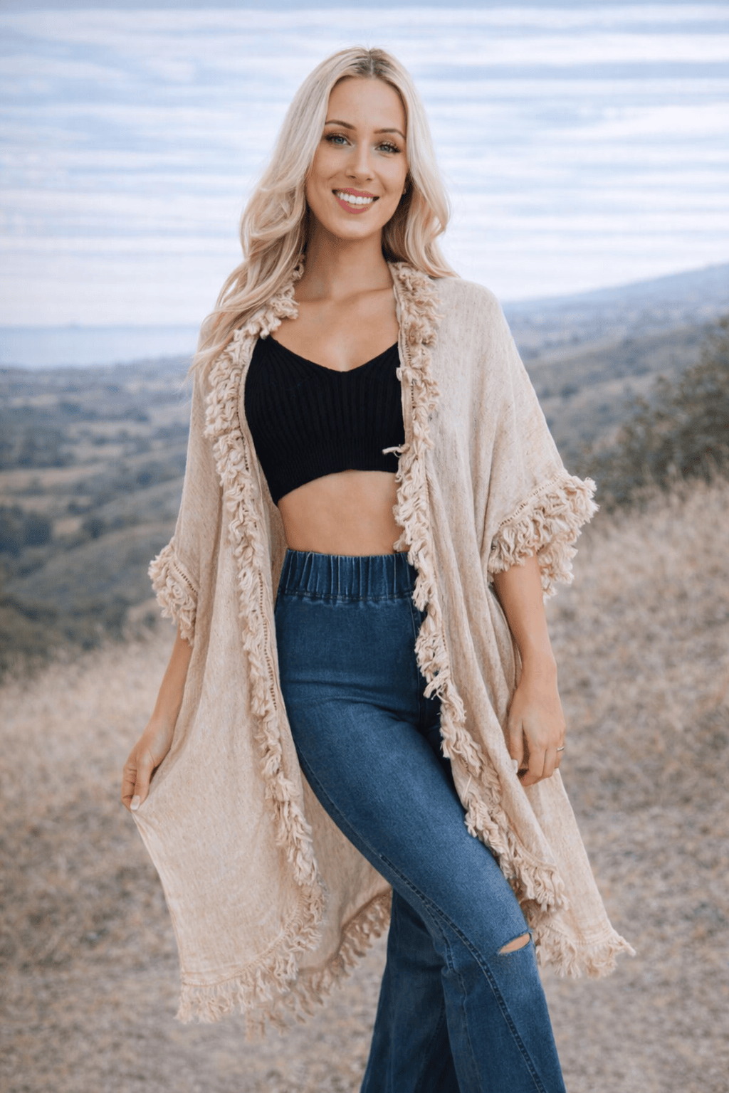 Sun-Bleached Fringe Ruffle Kimono - Image 3