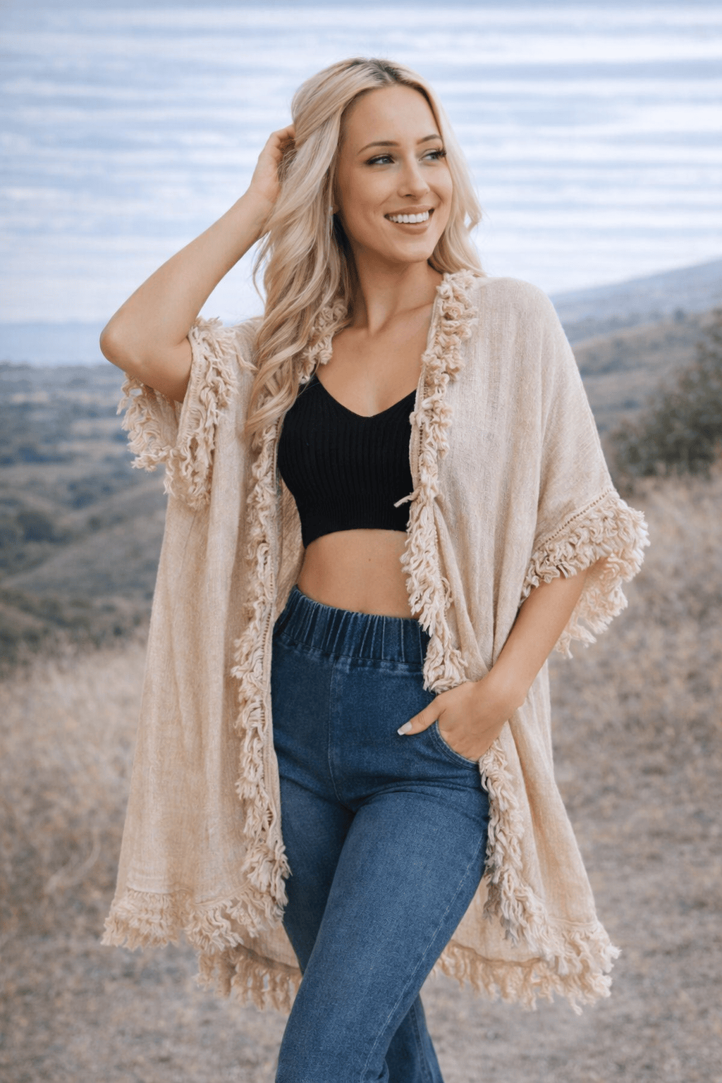 Sun-Bleached Fringe Ruffle Kimono - Image 2