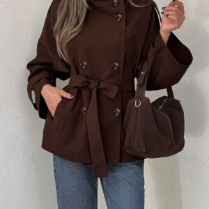 Turtleneck Double Breasted Waist Tie Coat