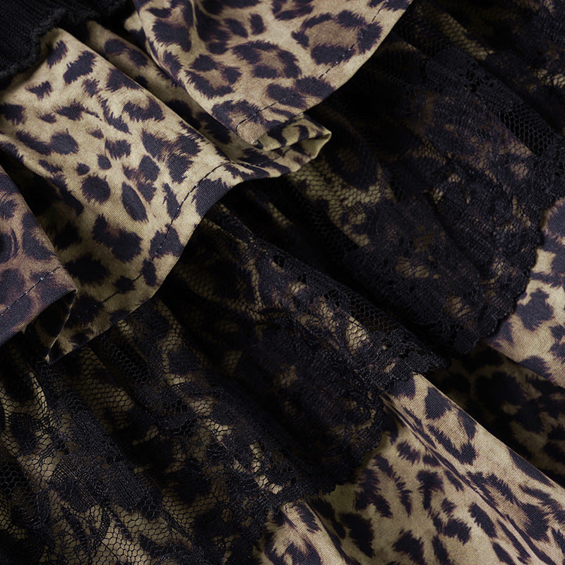 Leopard Print Tiered Lace Bow Mini Skirt - Image 7