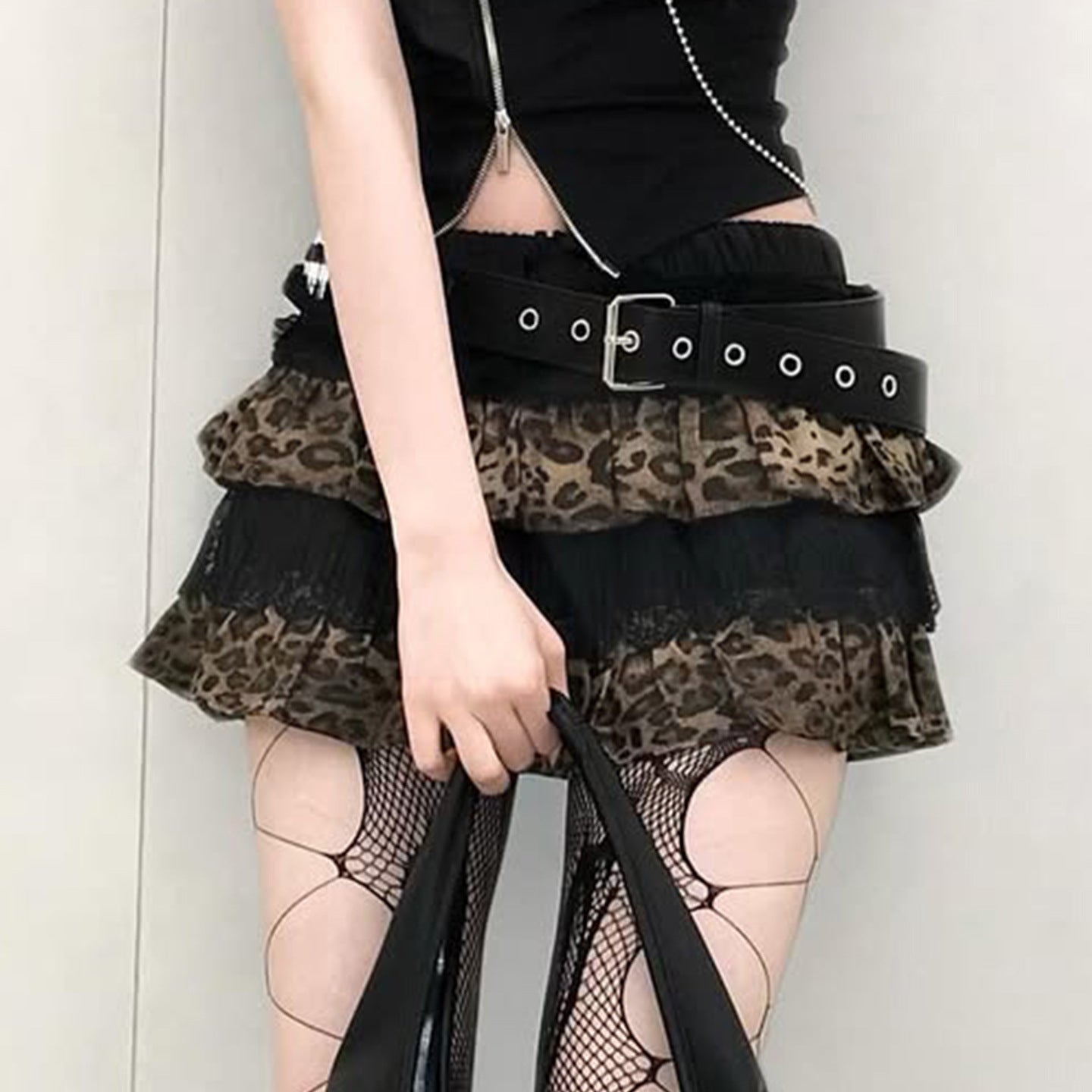Leopard Print Tiered Lace Bow Mini Skirt - Image 3