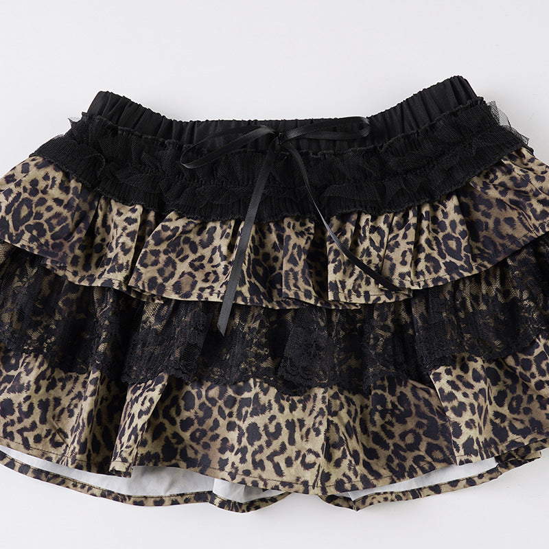 Leopard Print Tiered Lace Bow Mini Skirt - Image 5