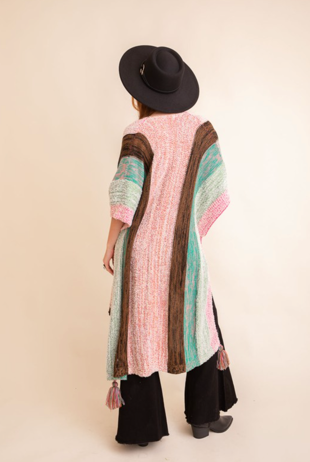 Multi-color Striped Pattern Ruana with Tassels - Image 5