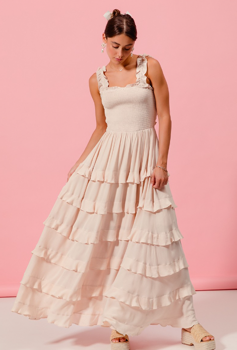 Smocked Ruffle Tier Open Back Maxi Dress - Image 3