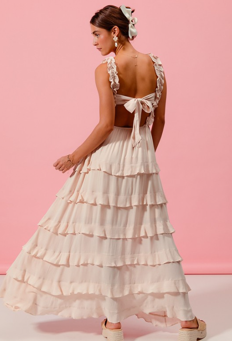Smocked Ruffle Tier Open Back Maxi Dress - Image 4