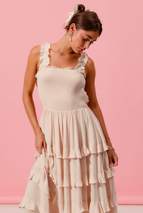Smocked Ruffle Tier Open Back Maxi Dress - Image 5