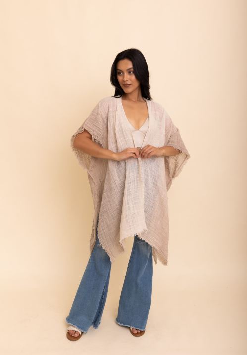 Frayed Cotton Bohemian Ombre Kimono - Image 3