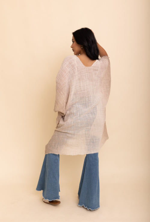 Frayed Cotton Bohemian Ombre Kimono - Image 4