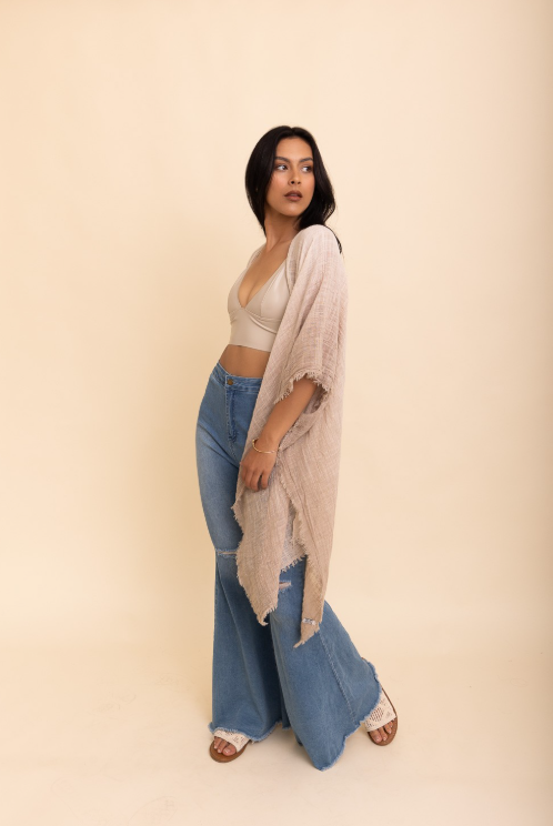 Frayed Cotton Bohemian Ombre Kimono - Image 5