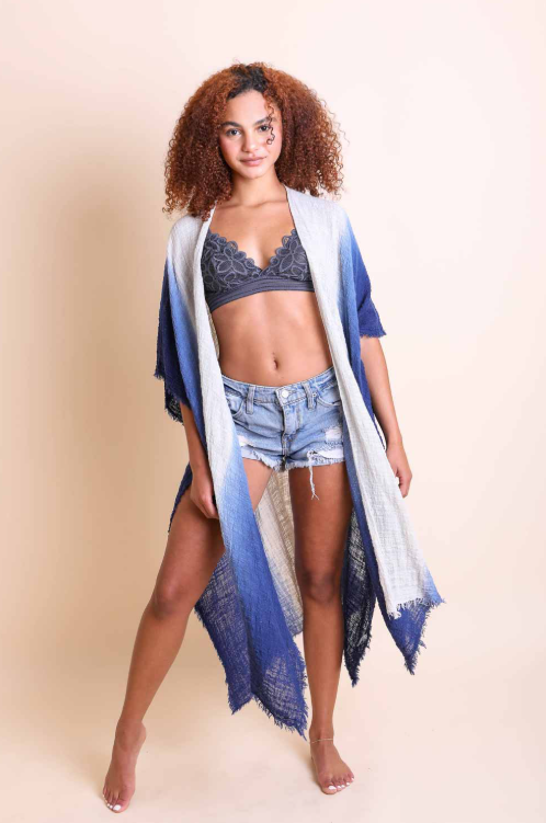 Frayed Cotton Bohemian Ombre Kimono - Image 6