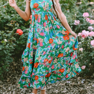 Tiered Ruffle Print Sleeveless Dress