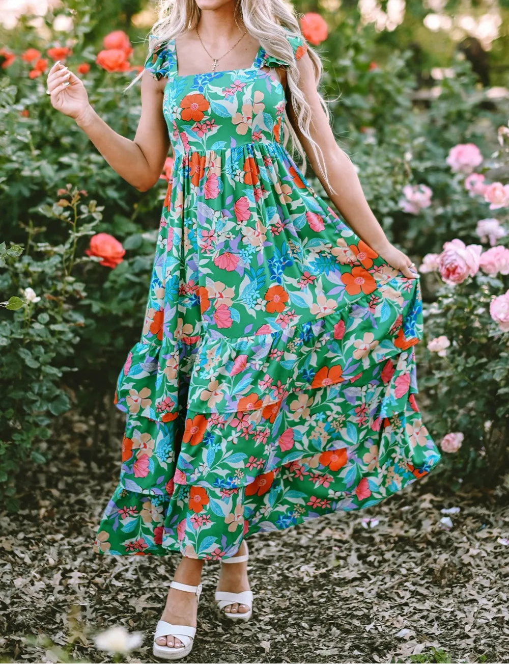 Tiered Ruffle Print Sleeveless Dress
