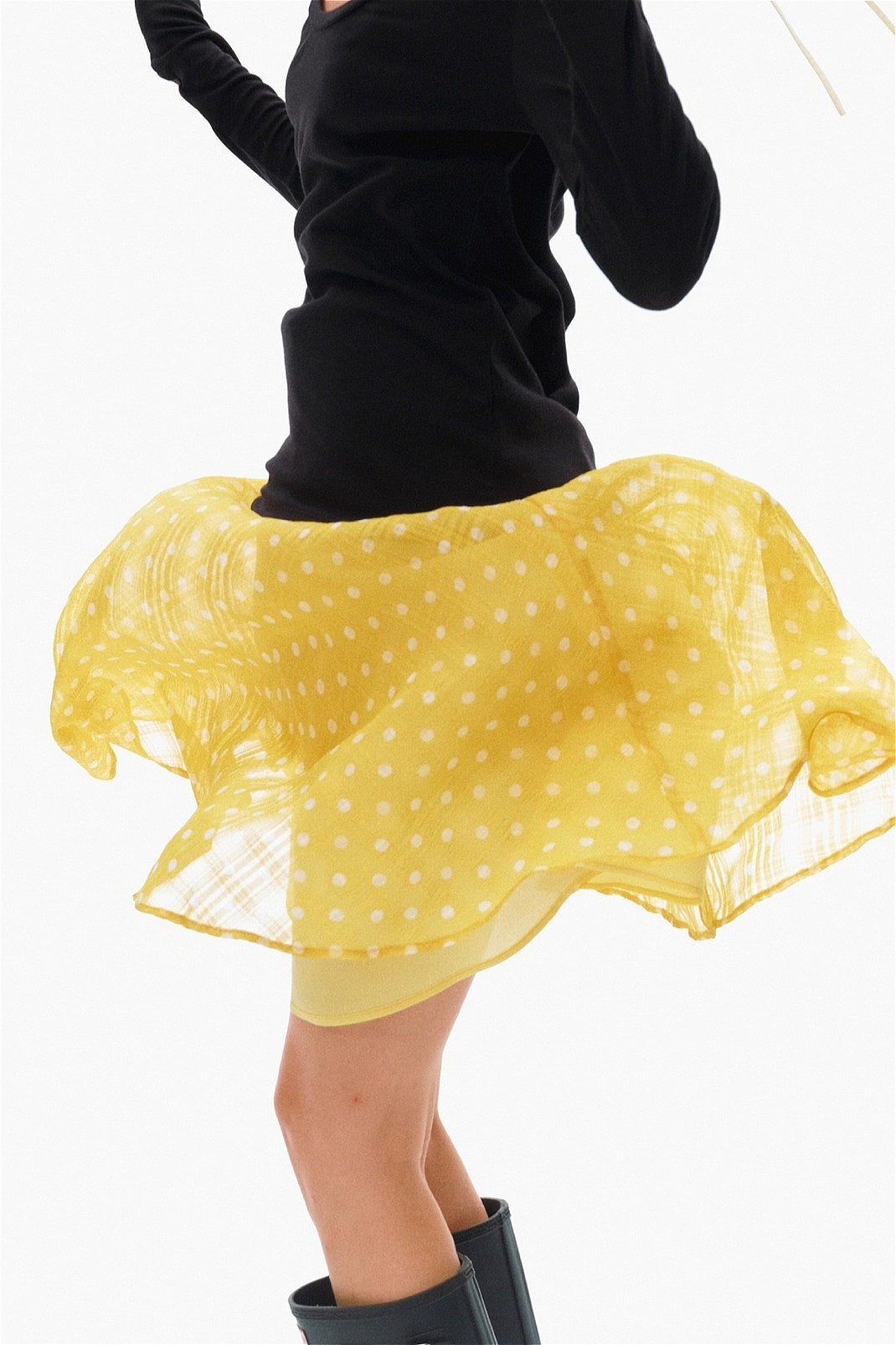 Sweet Yellow Polka Dot Draped Midi Skirt - Image 3